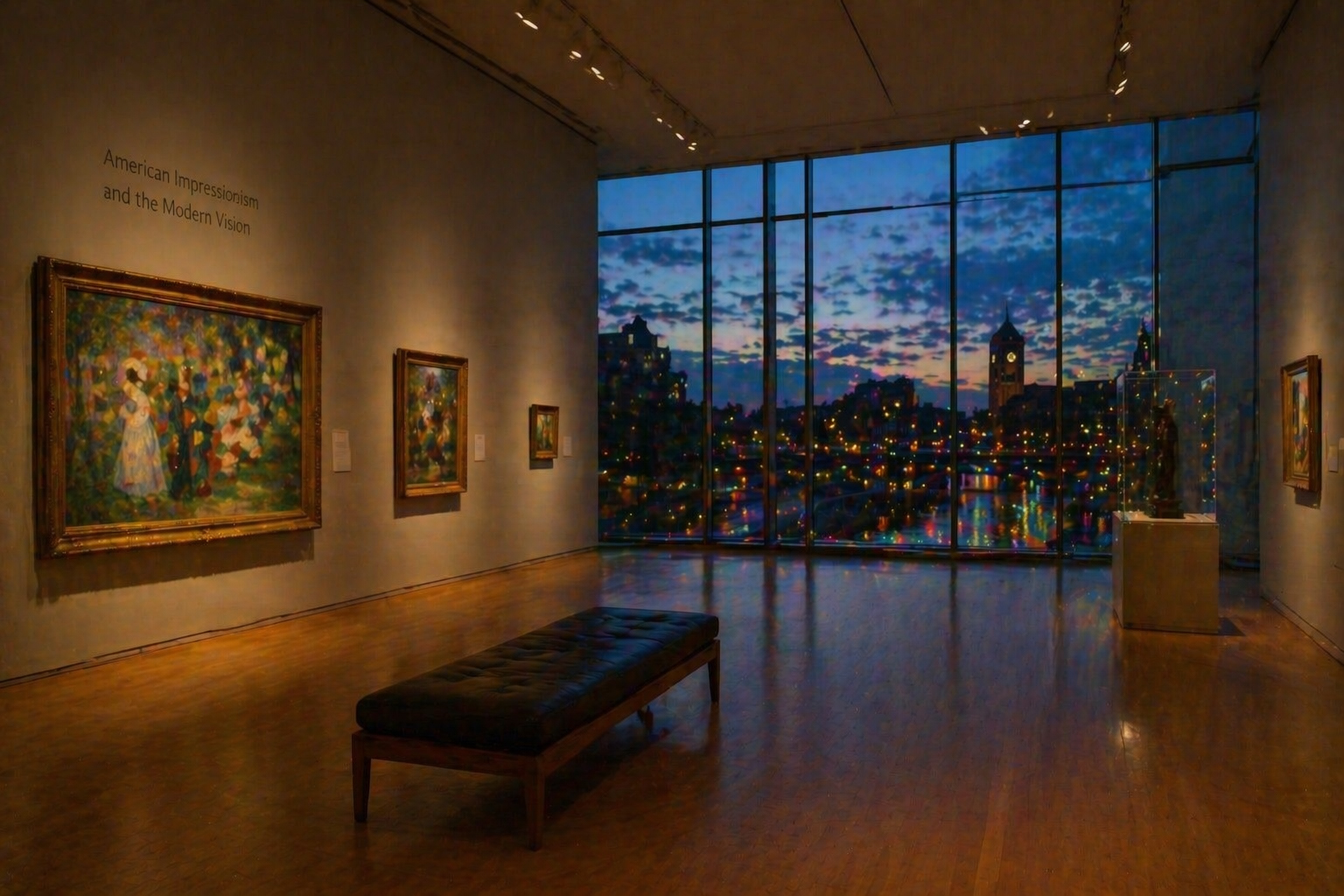夕方の美術館の静かな展示空間